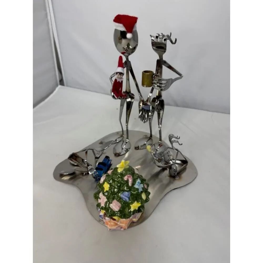Flatware Family Sculpture Christmas Scene Fork Art Holiday Decor Stainless Steel